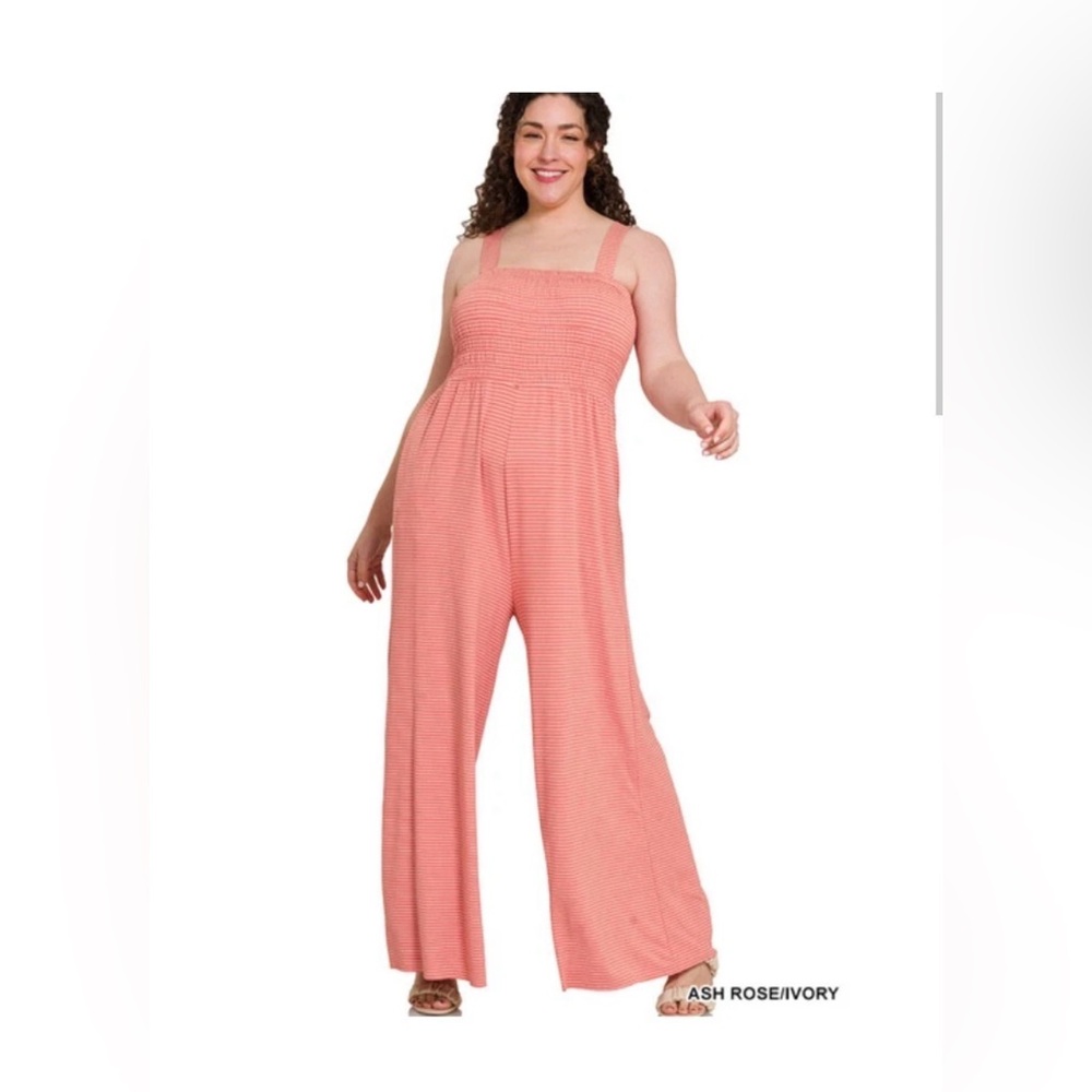 NEW Zenana Sleeveless Women's Plus Size Smocked Top Striped Romper 1X